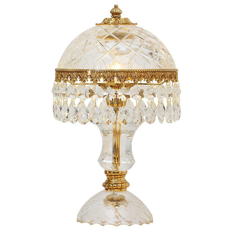 Traditional Luxury Brass Crystal Jellyfish-Shaped 1-Light Table Lamp For Bedside Or Living Room