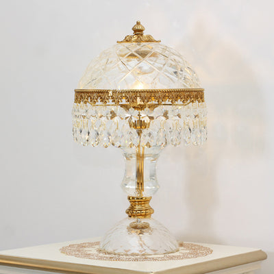 Traditional Luxury Brass Crystal Jellyfish-Shaped 1-Light Table Lamp For Bedside Or Living Room
