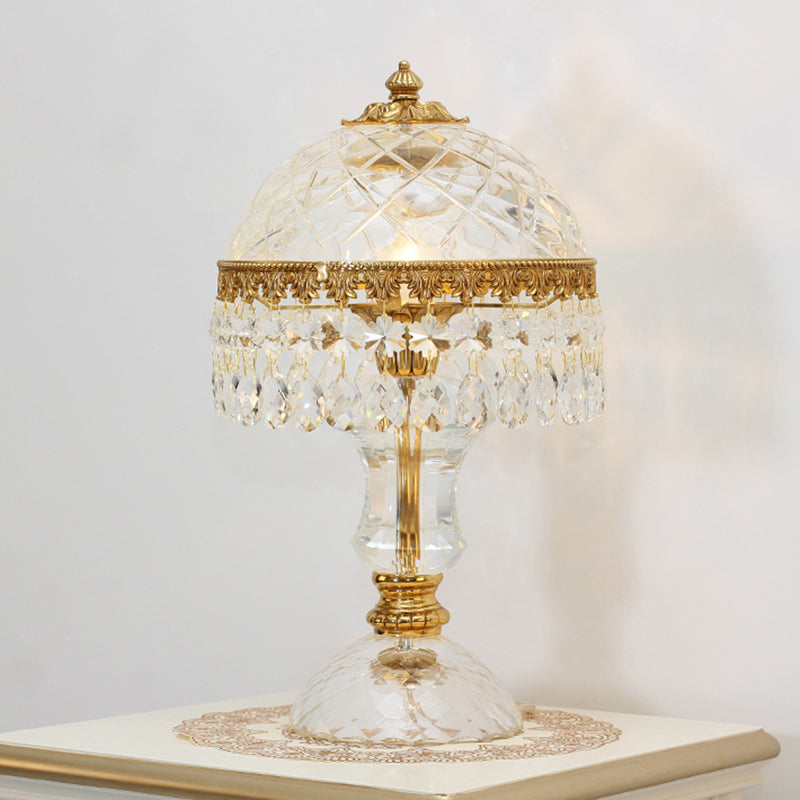 Traditional Luxury Brass Crystal Jellyfish-Shaped 1-Light Table Lamp For Bedside Or Living Room
