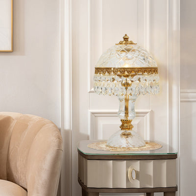 Traditional Luxury Brass Crystal Jellyfish-Shaped 1-Light Table Lamp For Bedside Or Living Room