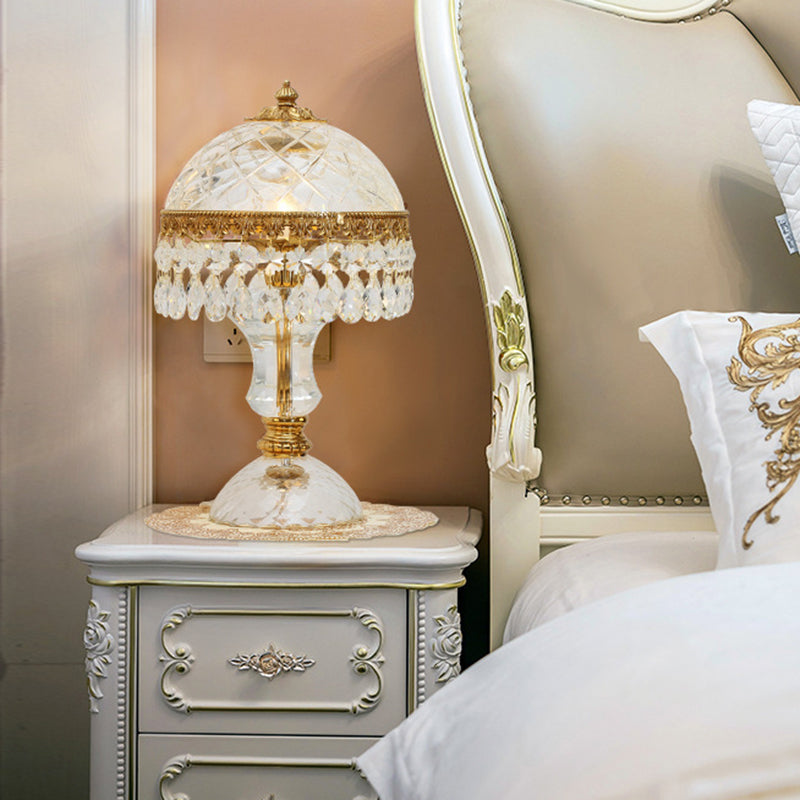 Traditional Luxury Brass Crystal Jellyfish-Shaped 1-Light Table Lamp For Bedside Or Living Room