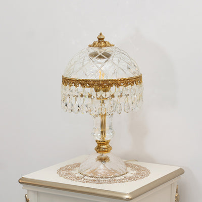 Traditional Luxury Brass Crystal Jellyfish-Shaped 1-Light Table Lamp For Bedside Or Living Room