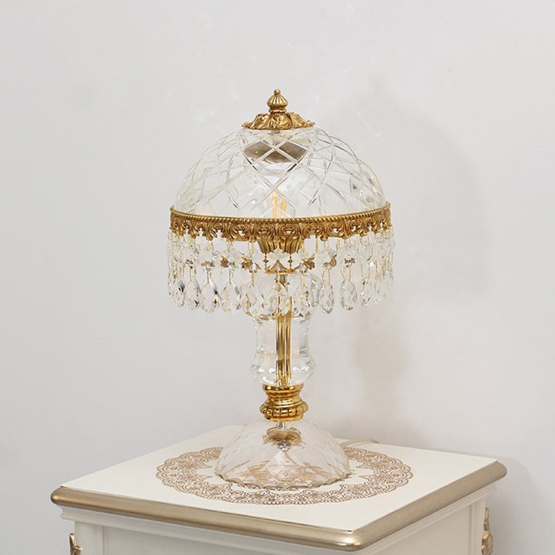 Traditional Luxury Brass Crystal Jellyfish-Shaped 1-Light Table Lamp For Bedside Or Living Room
