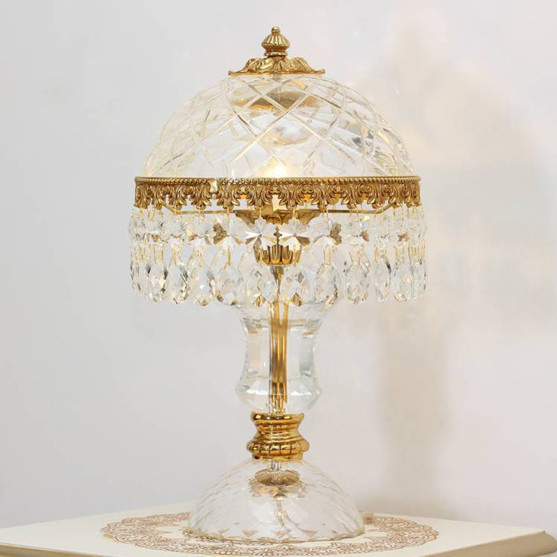 Traditional Luxury Brass Crystal Jellyfish-Shaped 1-Light Table Lamp For Bedside Or Living Room