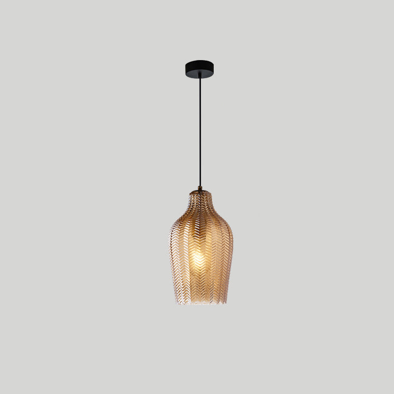 Contemporary Nordic Iron Glass Tapered Flared Cylindrical 1-Light Pendant Light For Kitchen Or Living Room