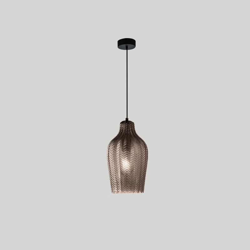 Contemporary Nordic Iron Glass Tapered Flared Cylindrical 1-Light Pendant Light For Kitchen Or Living Room