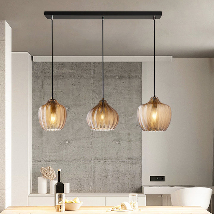 Contemporary Nordic Iron Glass Tapered Flared Cylindrical 1-Light Pendant Light For Kitchen Or Living Room