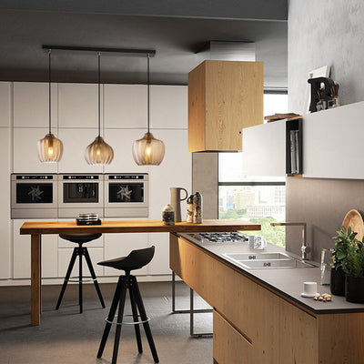 Lámpara Colgante Contemporánea Nórdica de Vidrio de Hierro Cónica Cilíndrica de 1 Luz Para Cocina o Sala de Estar 