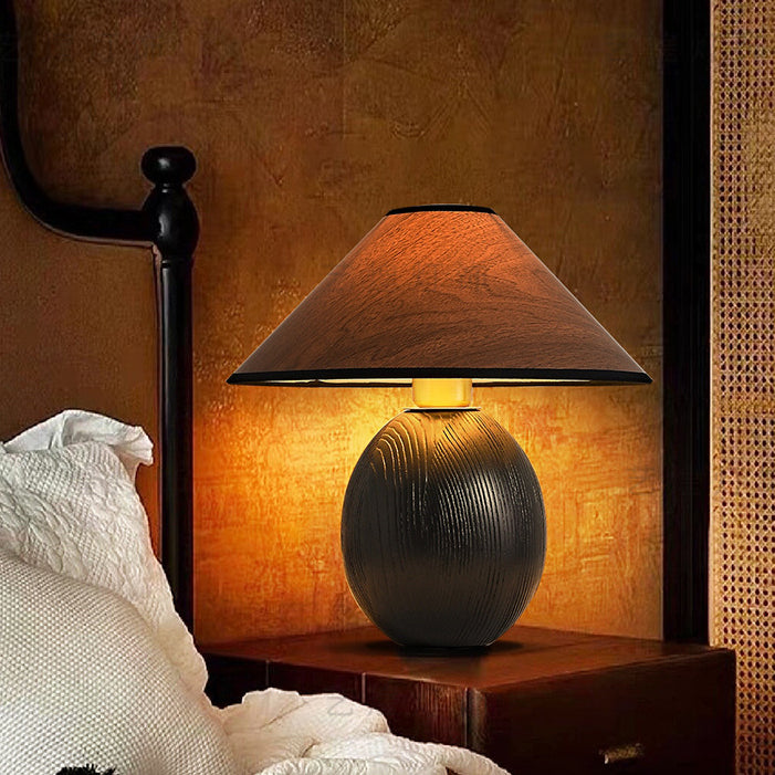 Lampe de table 1 lumière pour chambre à coucher avec base en bois massif de forme conique ronde traditionnelle vintage 