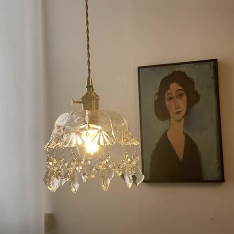 Zeitgenössische nordische Wassertropfen-Kupferglas-Kristall-1-Licht-Pendelleuchte für Wohnzimmer 