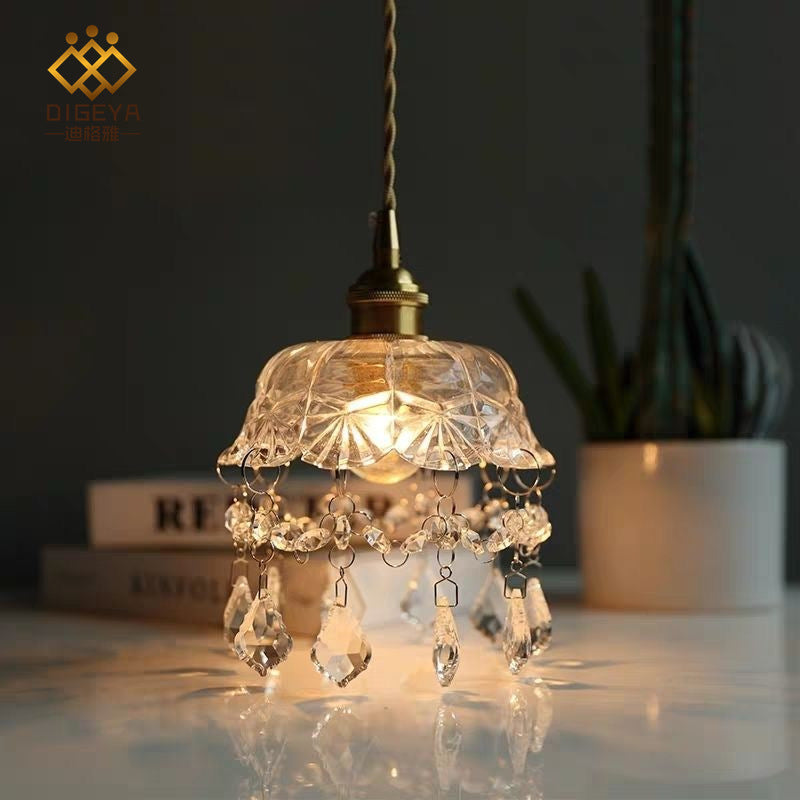 Zeitgenössische nordische Wassertropfen-Kupferglas-Kristall-1-Licht-Pendelleuchte für Wohnzimmer 