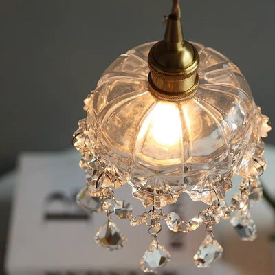 Zeitgenössische nordische Wassertropfen-Kupferglas-Kristall-1-Licht-Pendelleuchte für Wohnzimmer 