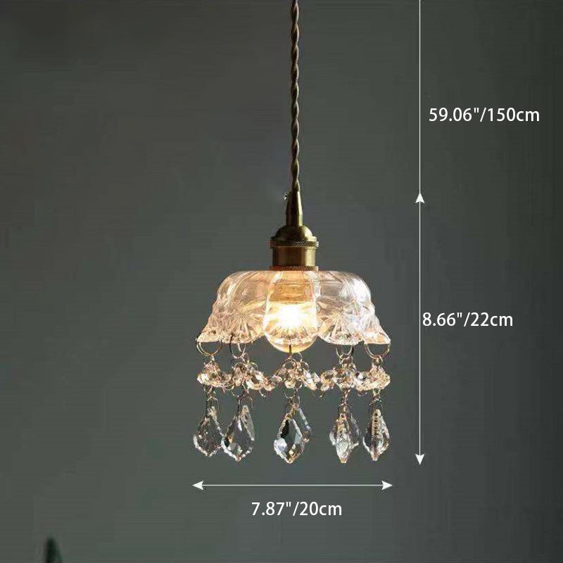 Zeitgenössische nordische Wassertropfen-Kupferglas-Kristall-1-Licht-Pendelleuchte für Wohnzimmer 