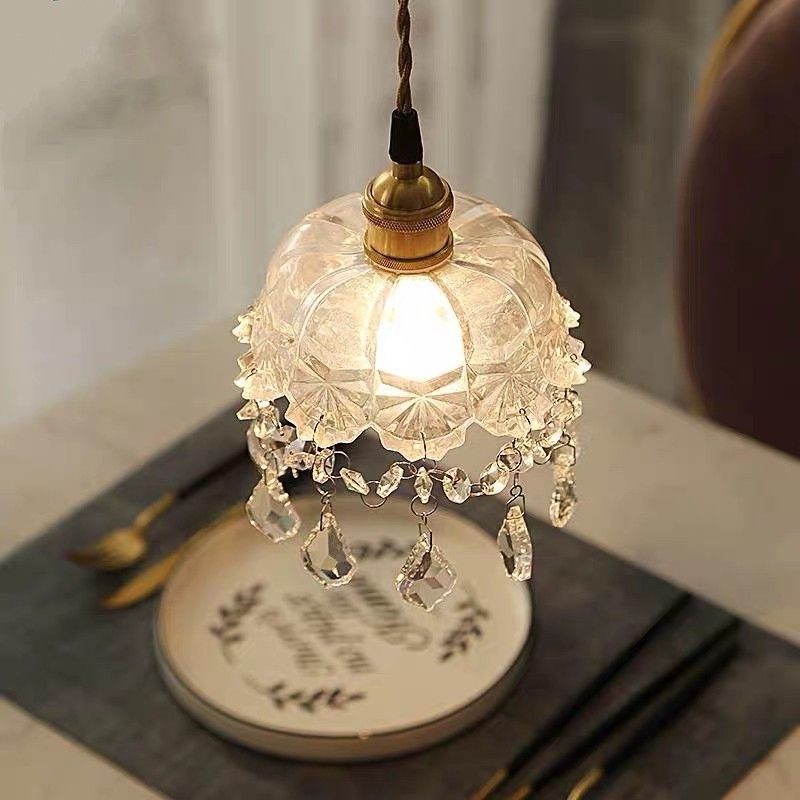 Zeitgenössische nordische Wassertropfen-Kupferglas-Kristall-1-Licht-Pendelleuchte für Wohnzimmer 