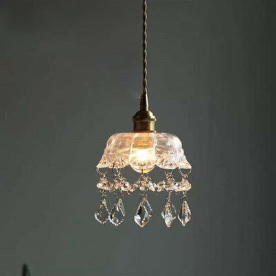 Zeitgenössische nordische Wassertropfen-Kupferglas-Kristall-1-Licht-Pendelleuchte für Wohnzimmer 