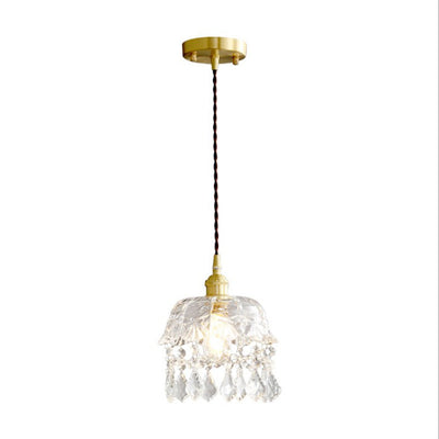 Zeitgenössische nordische Wassertropfen-Kupferglas-Kristall-1-Licht-Pendelleuchte für Wohnzimmer 