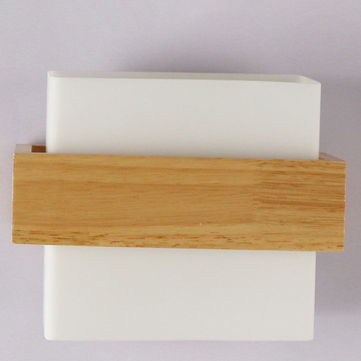 Applique murale contemporaine scandinave rectangulaire en bois et verre à 1 lumière pour salon 