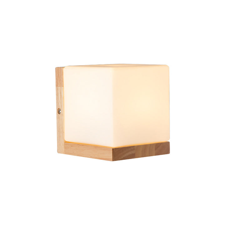 Applique murale contemporaine scandinave rectangulaire en bois et verre à 1 lumière pour salon 