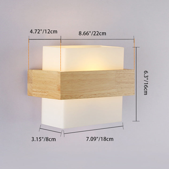 Applique murale contemporaine scandinave rectangulaire en bois et verre à 1 lumière pour salon 