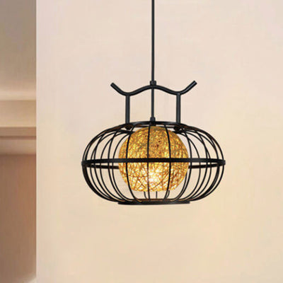Suspension Luminaire Traditionnel Chinois Rond en Résine et Fer à 1 Lumière pour Jardin 