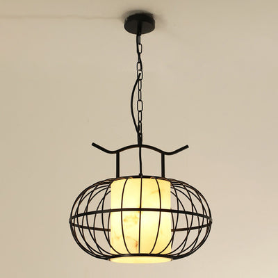 Suspension Luminaire Traditionnel Chinois Rond en Résine et Fer à 1 Lumière pour Jardin 
