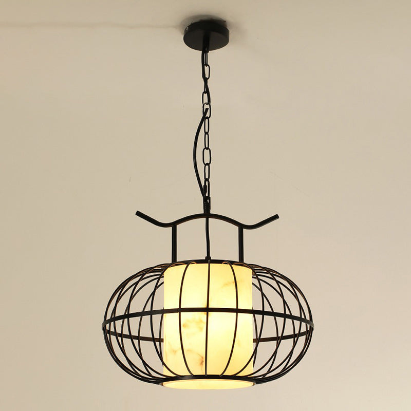 Suspension Luminaire Traditionnel Chinois Rond en Résine et Fer à 1 Lumière pour Jardin 