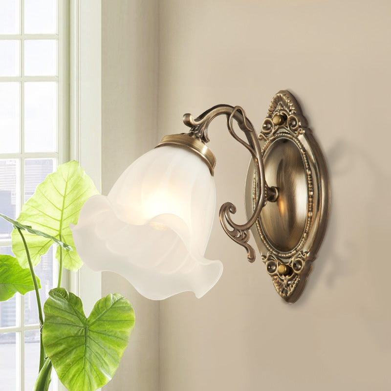 Applique Murale à 1 Lumière en Verre Cuivre avec Tambour Européen Traditionnel pour Salon 