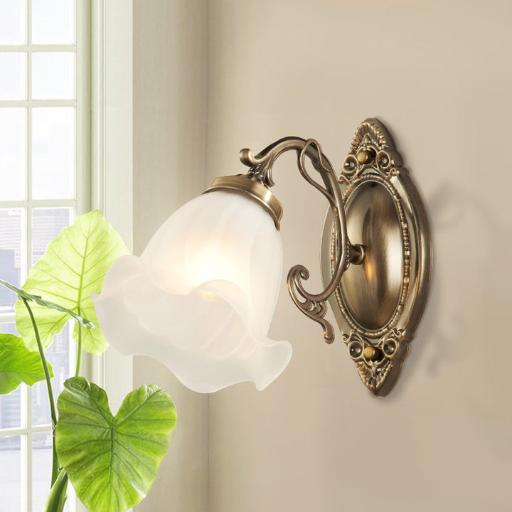 Applique Murale à 1 Lumière en Verre Cuivre avec Tambour Européen Traditionnel pour Salon 