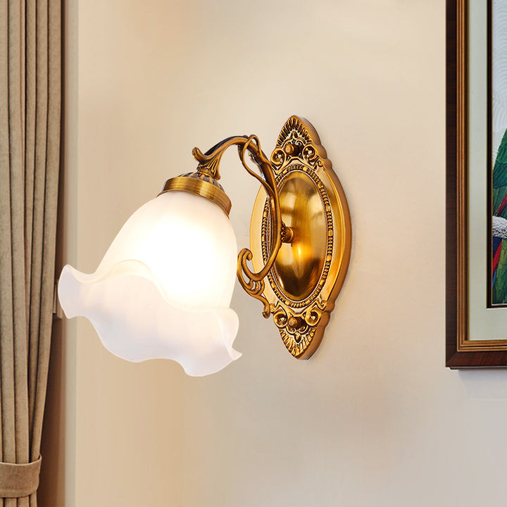 Applique Murale à 1 Lumière en Verre Cuivre avec Tambour Européen Traditionnel pour Salon 