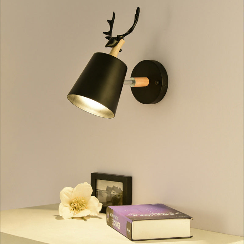 Zeitgenössische kreative Trommel Eisen Holz 1-Licht Wandleuchte Lampe für Wohnzimmer 