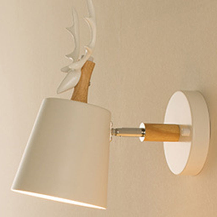 Zeitgenössische kreative Trommel Eisen Holz 1-Licht Wandleuchte Lampe für Wohnzimmer 