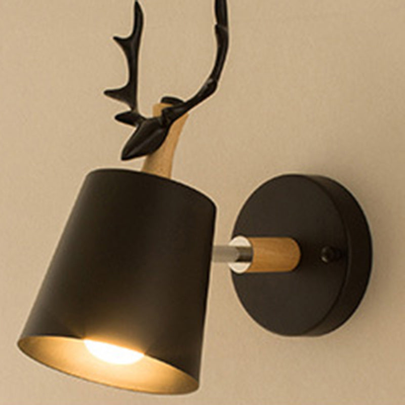 Zeitgenössische kreative Trommel Eisen Holz 1-Licht Wandleuchte Lampe für Wohnzimmer 