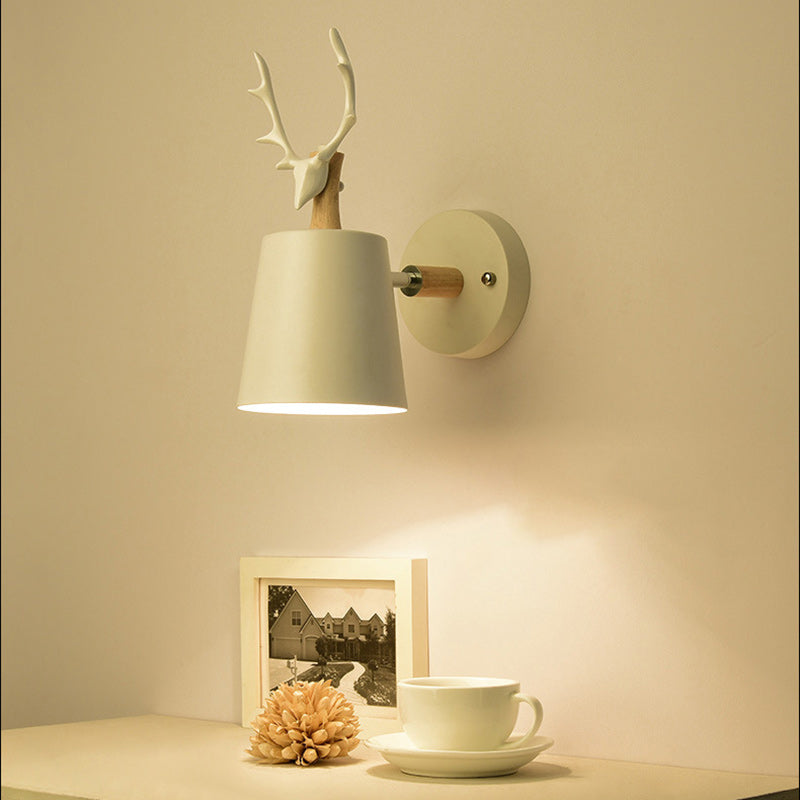 Zeitgenössische kreative Trommel Eisen Holz 1-Licht Wandleuchte Lampe für Wohnzimmer 