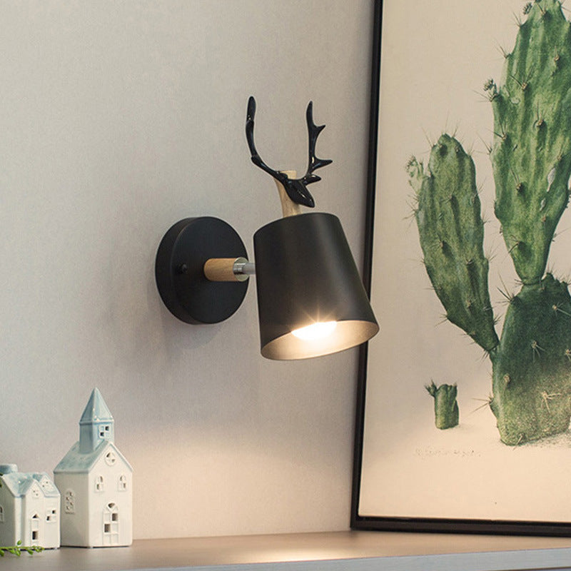 Zeitgenössische kreative Trommel Eisen Holz 1-Licht Wandleuchte Lampe für Wohnzimmer 