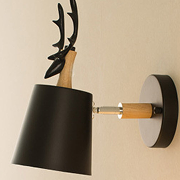 Zeitgenössische kreative Trommel Eisen Holz 1-Licht Wandleuchte Lampe für Wohnzimmer 