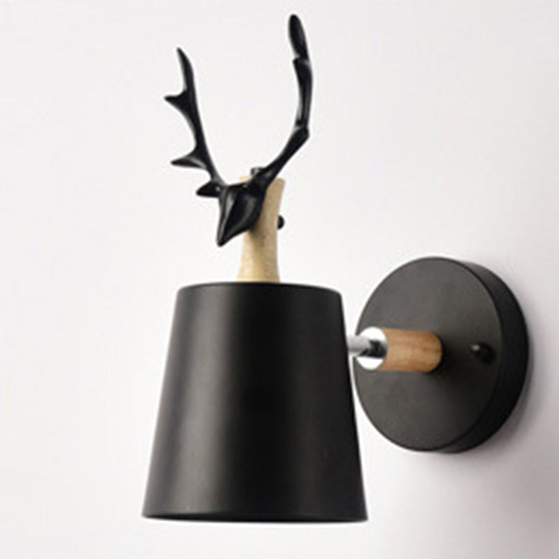 Zeitgenössische kreative Trommel Eisen Holz 1-Licht Wandleuchte Lampe für Wohnzimmer 