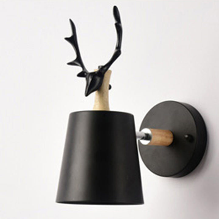 Zeitgenössische kreative Trommel Eisen Holz 1-Licht Wandleuchte Lampe für Wohnzimmer 