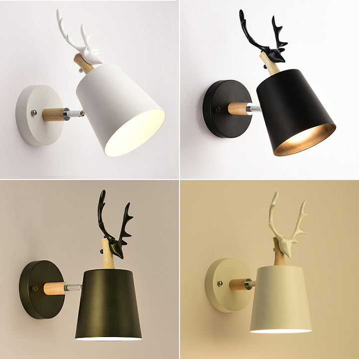 Zeitgenössische kreative Trommel Eisen Holz 1-Licht Wandleuchte Lampe für Wohnzimmer 