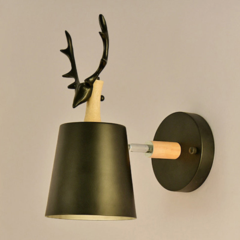 Zeitgenössische kreative Trommel Eisen Holz 1-Licht Wandleuchte Lampe für Wohnzimmer 