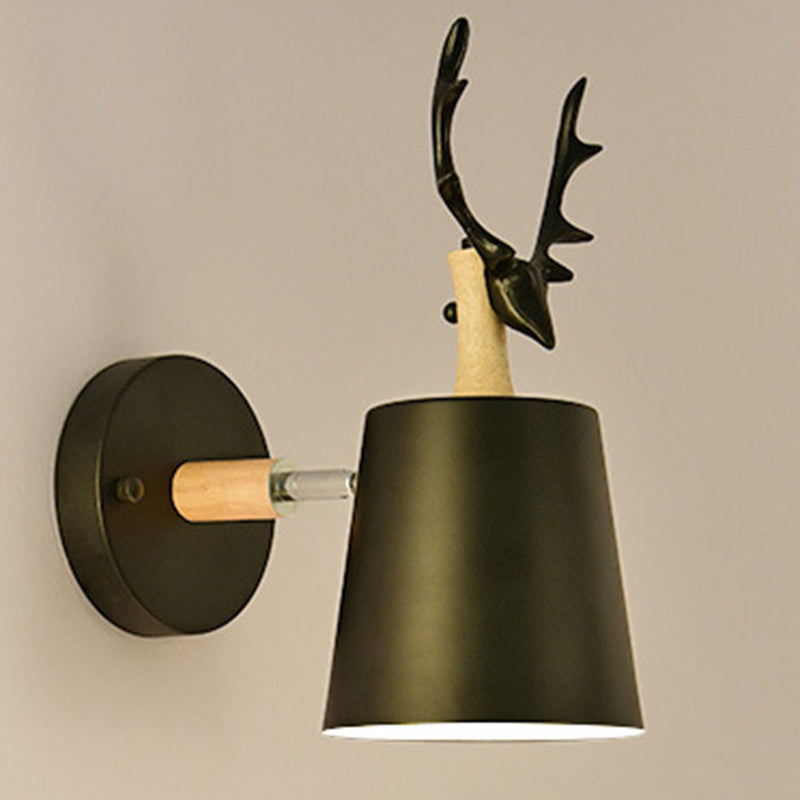 Zeitgenössische kreative Trommel Eisen Holz 1-Licht Wandleuchte Lampe für Wohnzimmer 