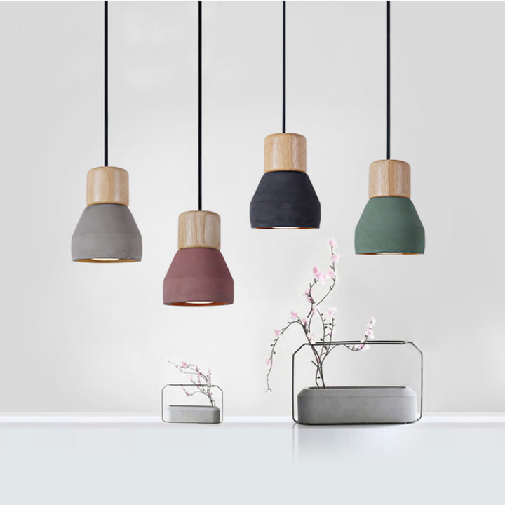 Suspension lumineuse contemporaine nordique en résine, bois et fer à 1 lumière pour salon 