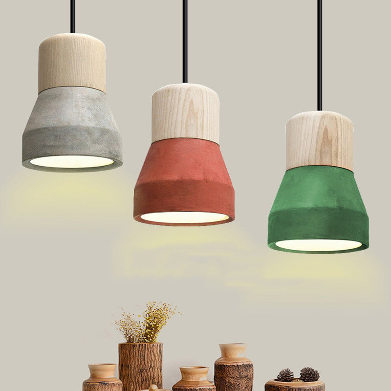 Zeitgenössische nordische Säule Harz Holz Eisen 1-Licht Pendelleuchte für Wohnzimmer 