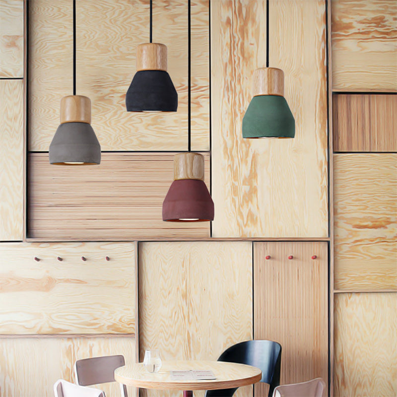 Zeitgenössische nordische Säule Harz Holz Eisen 1-Licht Pendelleuchte für Wohnzimmer 