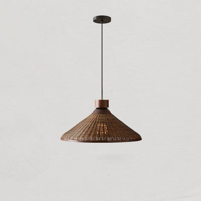 Traditionelle chinesische Trommel Rattan Eisen 1-Licht Pendelleuchte für Wohnzimmer 