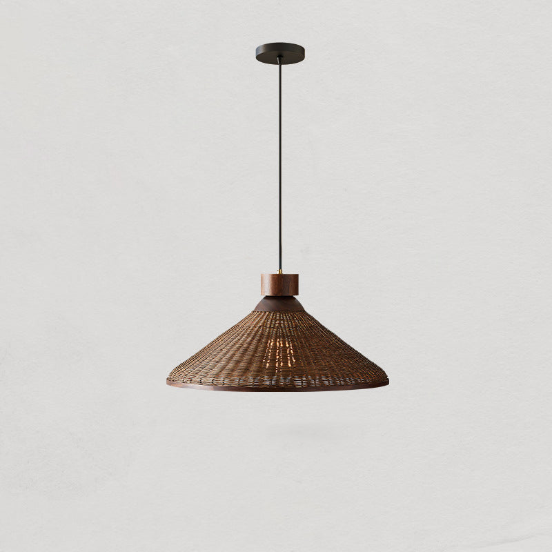 Traditionelle chinesische Trommel Rattan Eisen 1-Licht Pendelleuchte für Wohnzimmer 