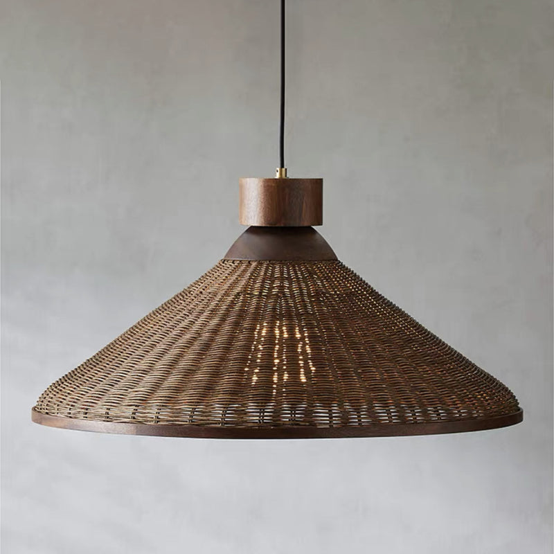 Traditionelle chinesische Trommel Rattan Eisen 1-Licht Pendelleuchte für Wohnzimmer 