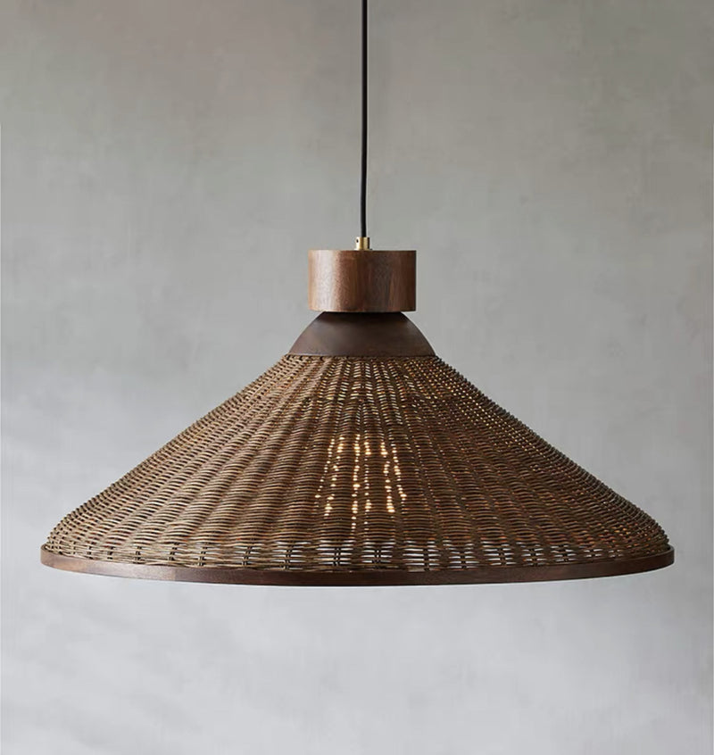 Traditionelle chinesische Trommel Rattan Eisen 1-Licht Pendelleuchte für Wohnzimmer 