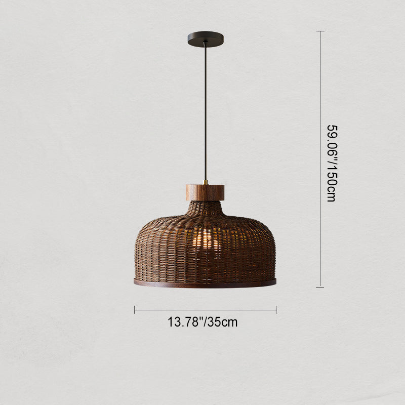 Traditionelle chinesische Trommel Rattan Eisen 1-Licht Pendelleuchte für Wohnzimmer 