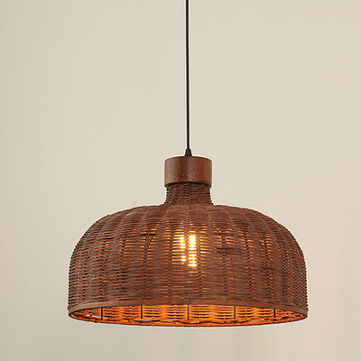 Traditionelle chinesische Trommel Rattan Eisen 1-Licht Pendelleuchte für Wohnzimmer 