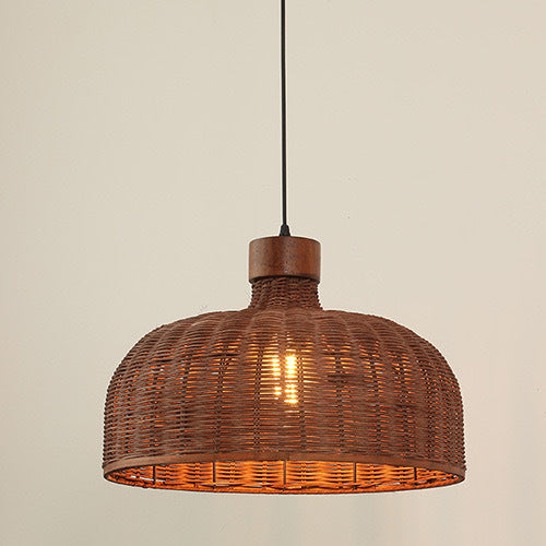 Traditionelle chinesische Trommel Rattan Eisen 1-Licht Pendelleuchte für Wohnzimmer 